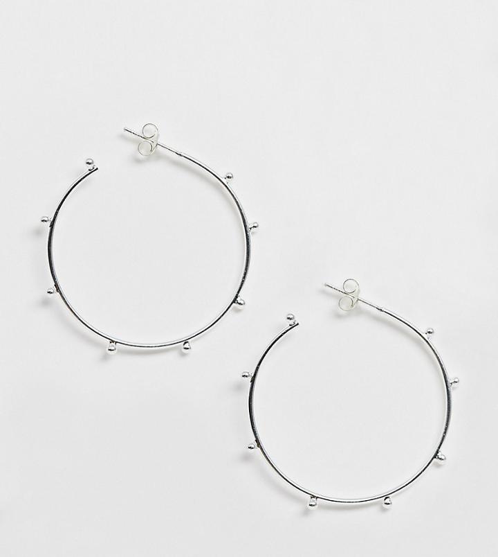 Asos Design Sterling Silver Hoop Earrings With Ball Stud - Silver