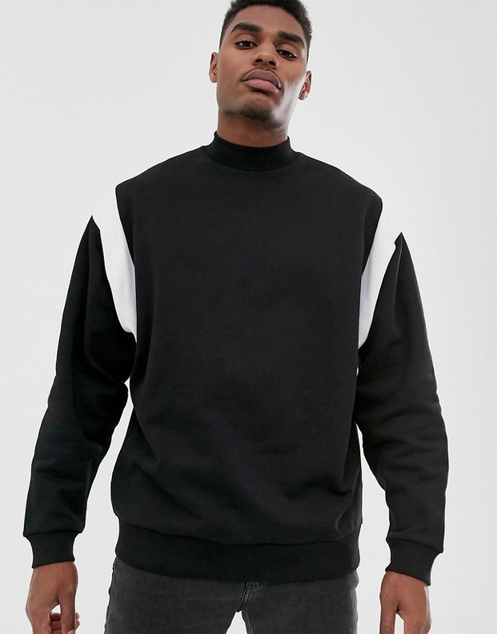 Asos Design Oversized Sweatshirt With Turtleneck & Cut & Sew Panels-black
