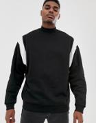 Asos Design Oversized Sweatshirt With Turtleneck & Cut & Sew Panels-black