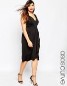 Asos Curve Slinky Drape Front Midi Dress - Black