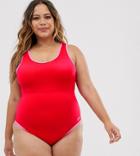 Asos 4505 Curve Loop Back Swimsuit In Recycled Polyester-red