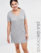 Missguided Plus Metallic T-shirt Dress - Gray