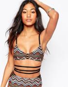 Asos Multi Chevron Print Elastic Trim Crop Bikini Top - Ethnic Chevron