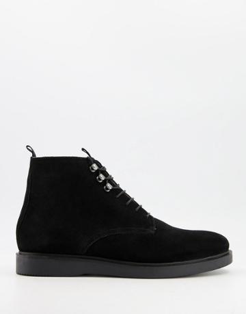 H By Hudson Battle Lace Up Boots In Black Suede