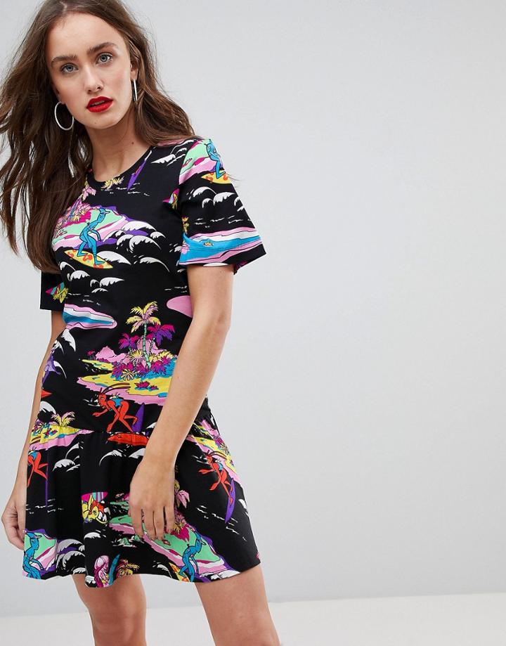 Love Moschino Abstract Surfing Skater Dress - Black