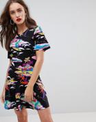 Love Moschino Abstract Surfing Skater Dress - Black