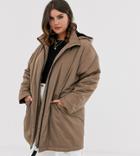 Asos Design Curve Faux Fur Raincoat In Mink - Beige