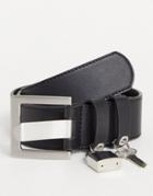 Asos Design Wide Belt In Black Faux Leather And Padlock Detail