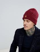 Dead Vintage Cable Beanie Hat With Burgundy Fleck - Red