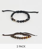 Asos Design Bracelet 2 Pack With Semi Precious Stones In Black And Brown - Multi