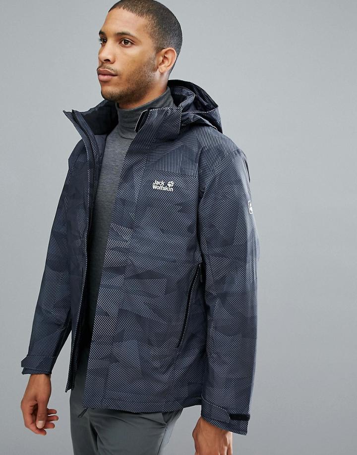 Jack Wolfskin Mountain Edge Camo Jacket In Black - Black