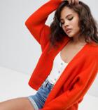 Asos Design Tall Eco Cardigan In Fluffy Yarn - Red