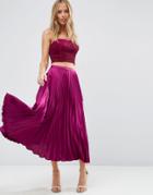 Asos Midi Skirt In Pleated Satin - Purple