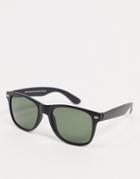 Svnx Square Sunglasses In Matte Black With Green Lens