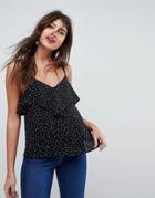 Asos Design Cami With Ruffle Open Back In Spot - Multi
