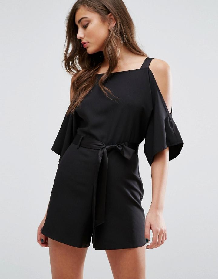 Miss Selfridge Tie Waist Romper - Black