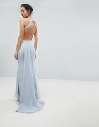 Jarlo Open Back Maxi Dress With Train Detail - Gray