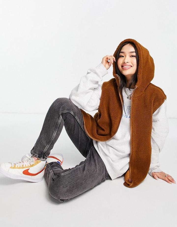 Asos Design Fleece Vest In Brown