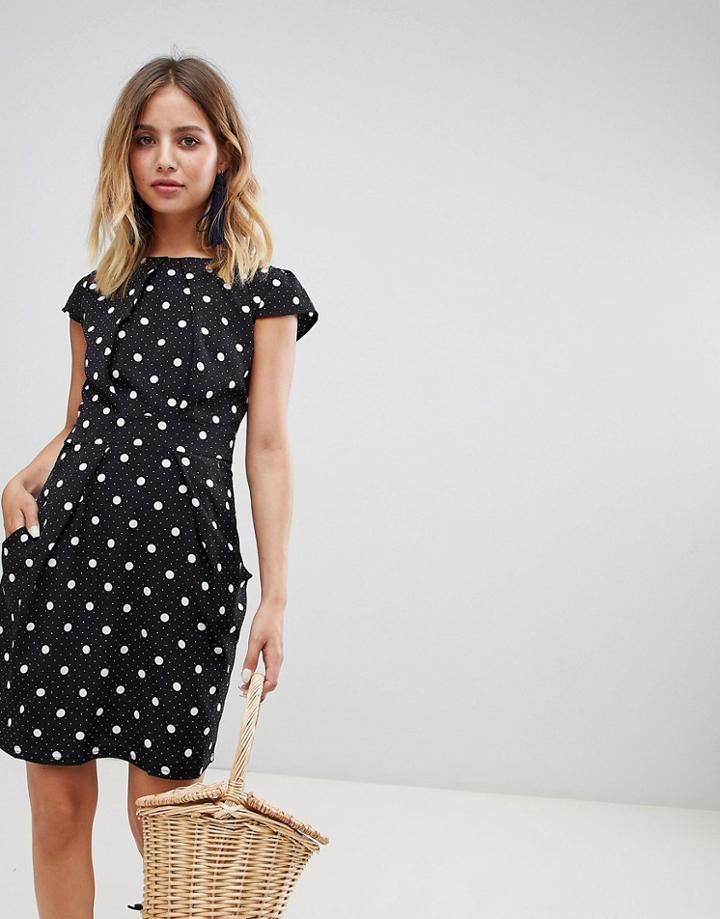 Qed London Polka Dot Tulip Dress - Black