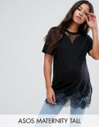Asos Maternity Tall Lace Mix Longline T-shirt - Black