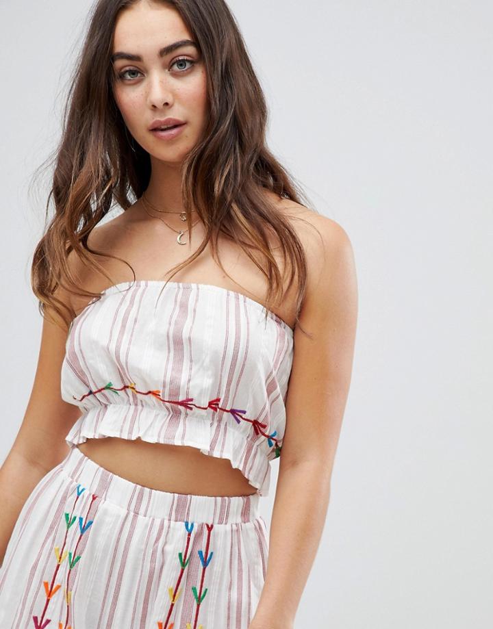 Asos Design Chevron Embroidered Bandeau Beach Two-piece Top-multi