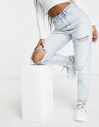 Missguided Thigh Slash Open Knee Mom Jean In Blue-blues