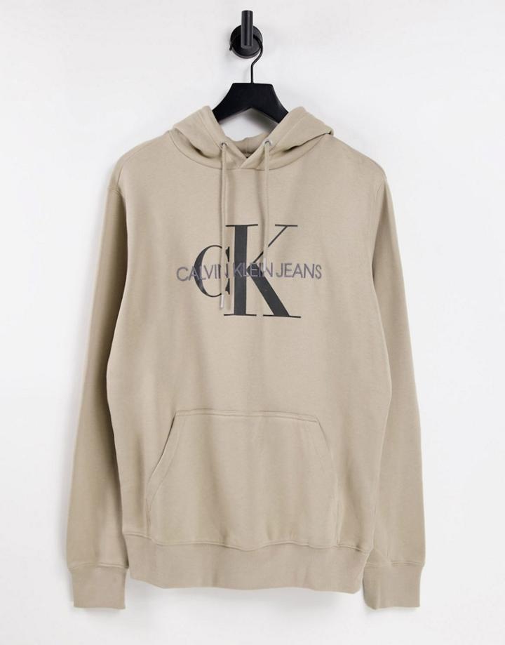 Calvin Klein Jeans Monogram Logo Hoodie In Stone-neutral