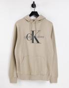 Calvin Klein Jeans Monogram Logo Hoodie In Stone-neutral