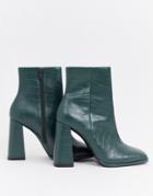 Asos Design Endless Leather Heeled Boots - Green
