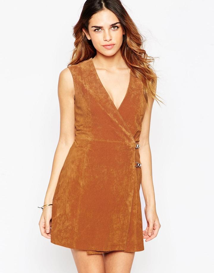 Asos Suede Dress With Metal Detail - Brown