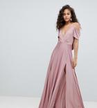 Asos Design Tall Cold Shoulder Cowl Back Pleated Maxi Dress - Pink