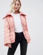 Asos Design Waisted Quilted Puffa Jacket - Purple