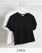 Stradivarius Crop T-shirt Multipack In Black & White