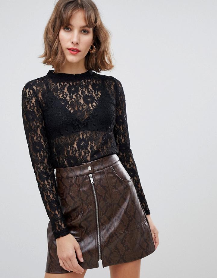 Stradivarius All Over Lace Top - Black