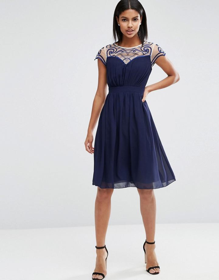 Little Mistress Embroidered Sweetheart Dress - Navy