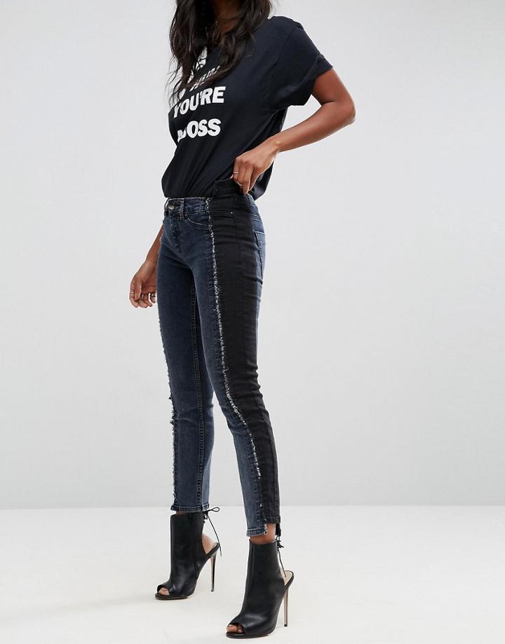 Asos Premium Whitby Low Rise Skinny Jeans In Two Tone Blue/black With Lace Up Front - Multi