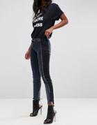 Asos Premium Whitby Low Rise Skinny Jeans In Two Tone Blue/black With Lace Up Front - Multi