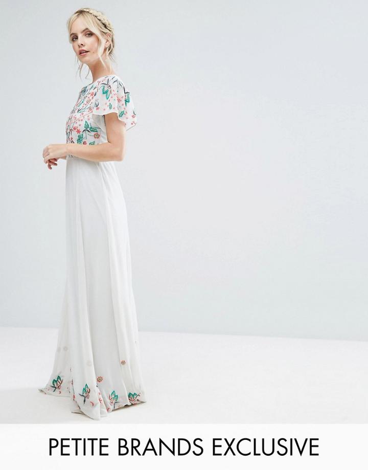 Frock And Frill Petite Premium Floral Embellished Top Maxi Dress - Green