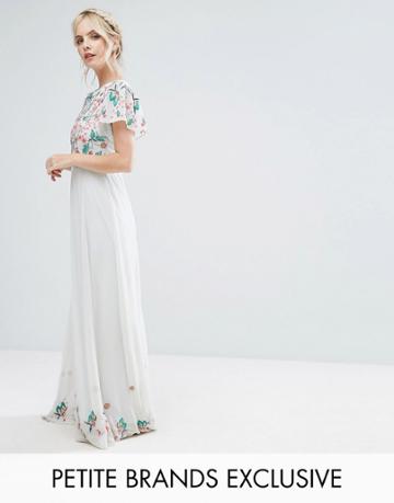 Frock And Frill Petite Premium Floral Embellished Top Maxi Dress - Green