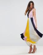 Asos Pleated Colorblock Maxi Dress - Multi