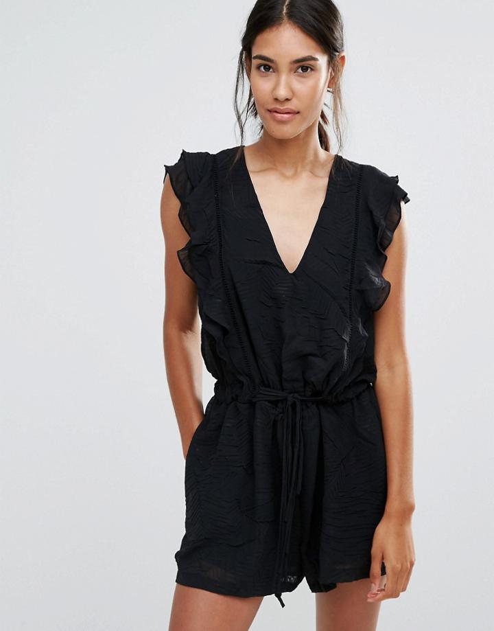 Greylin Ella Crinkle Ruffle Romper - Black