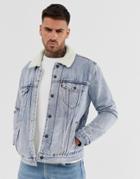 Levi's Type 3 Fleece Lined Denim Trucker Jacket In Stonebridge Bleach Wash-blue