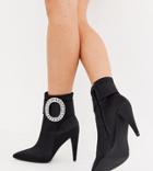 Asos Design Wide Fit Eclectic Rhinestone Buckle Boots In Black