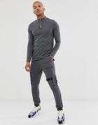 Asos Design Organic Long Sleeve T-shirt With Zip Turtleneck In Charcoal Marl - Gray