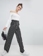 Bershka Wide Leg Pants With Tie Waist In Multi Stripe - Multi