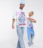 Collusion Unisex Oversized Tie Dye T-shirt With Hand-drawn Print-blue