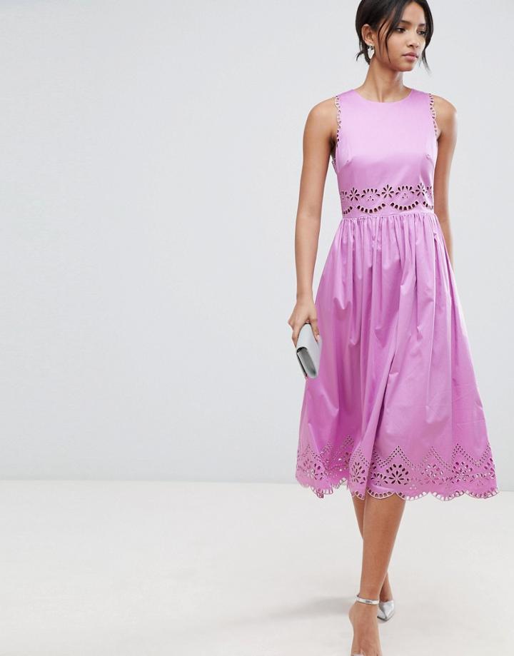 Ted Baker Violet Embroidered Midi Dress - Pink