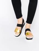Daisy Street Iridescent Flatform Sandals - Black Iridescent
