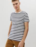 Esprit Slim Fit T-shirt With Navy Stripe - White