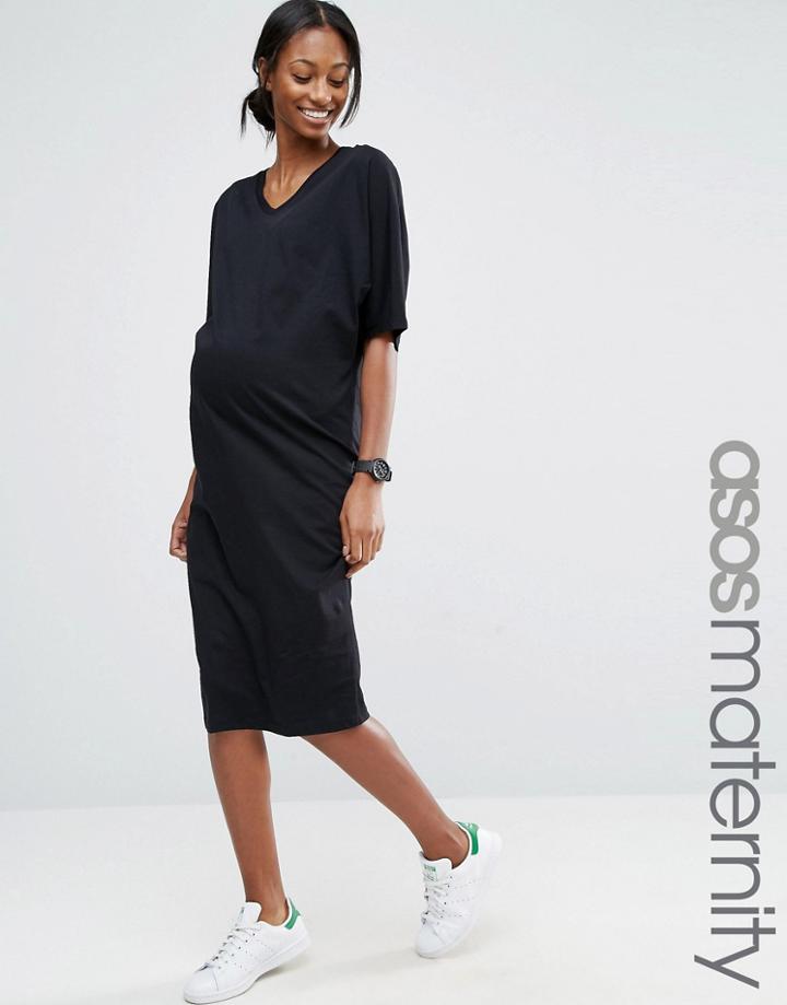 Asos Maternity Kimono Sleeve T-shirt Midi Dress - Black
